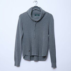 LRL Lauren Ralph Lauren Funnel Neck Waffle Knit Gray Sweater L 100% cotton